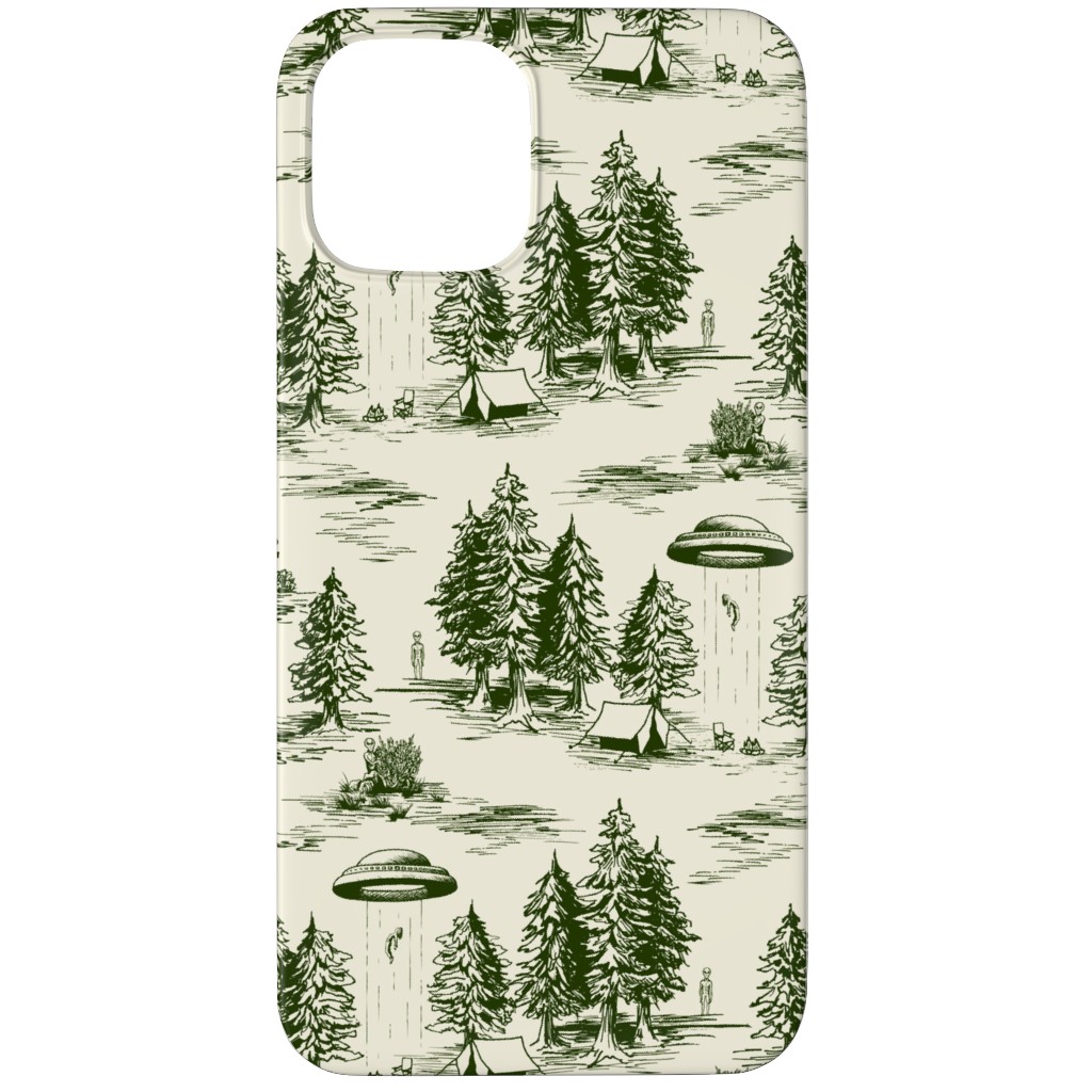 Alien Abduction Toile De Jouy - Forest Green & Cream Phone Case, Slim Case, Matte, iPhone 11 Pro, Green