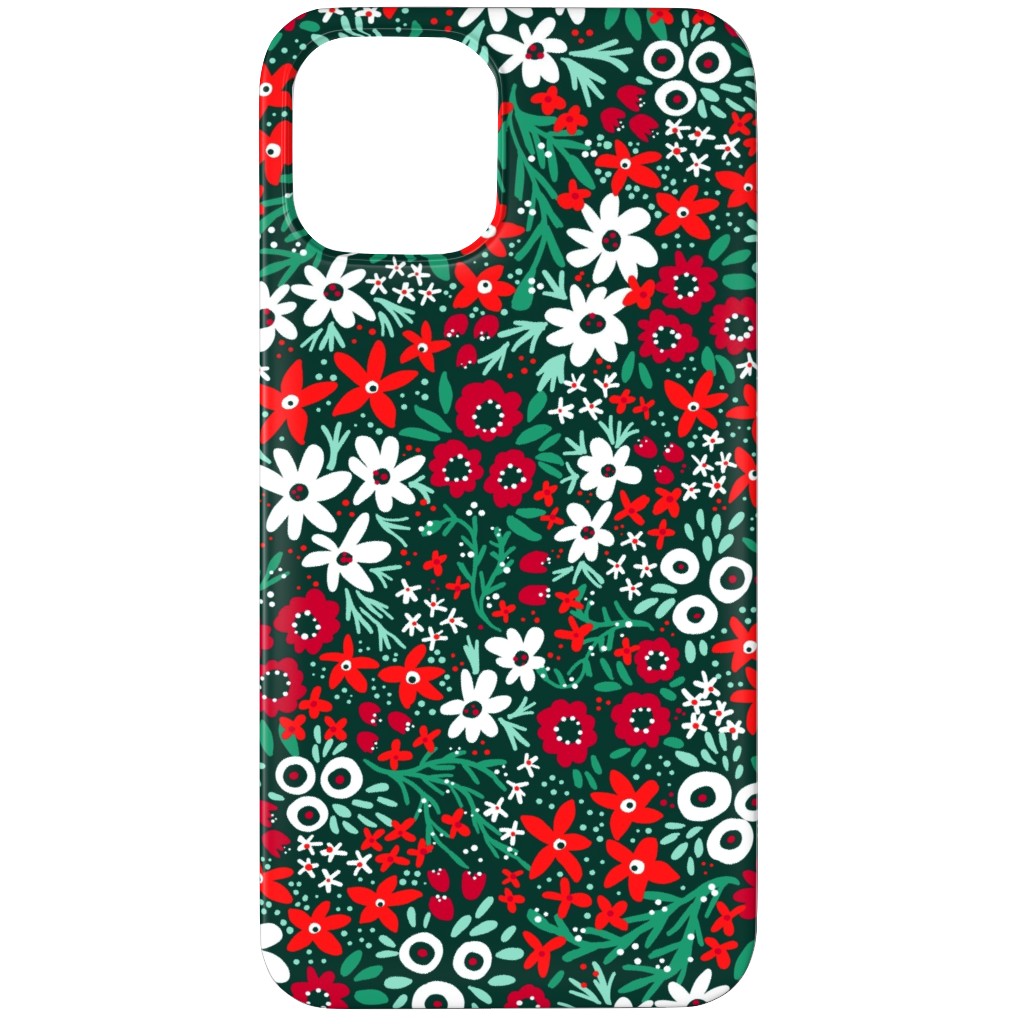 Rustic Floral - Holiday Red and Green Phone Case, Slim Case, Matte, iPhone 11 Pro, Green, Classic Green