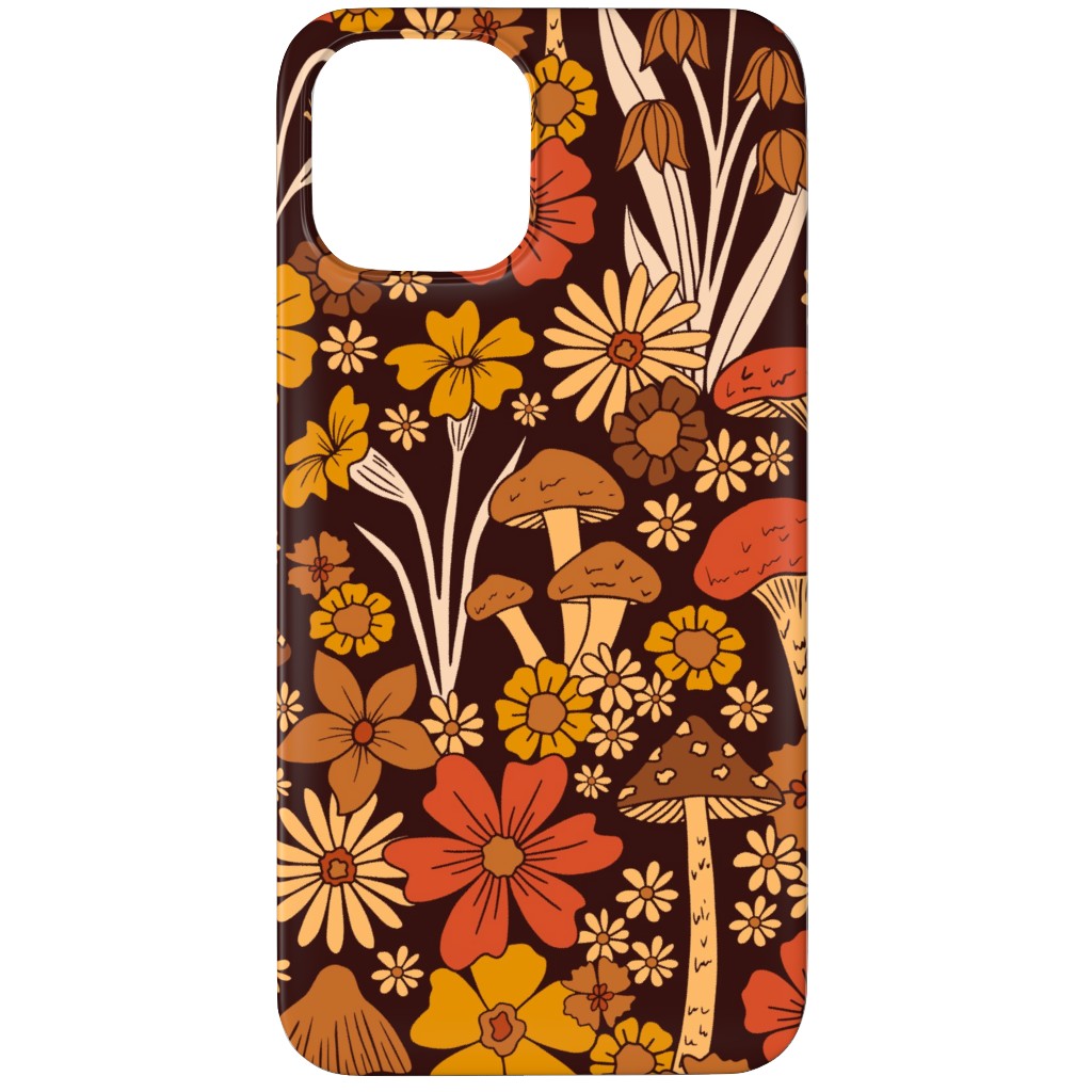 Retro 1970s Mushroom & Flowers - Brown and Orange Phone Case, Slim Case, Matte, iPhone 11 Pro, Orange