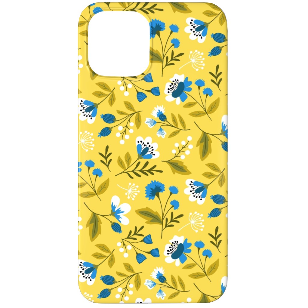 Colorful Spring Flowers - Blue on Yellow Phone Case, Slim Case, Matte, iPhone 11 Pro, Yellow
