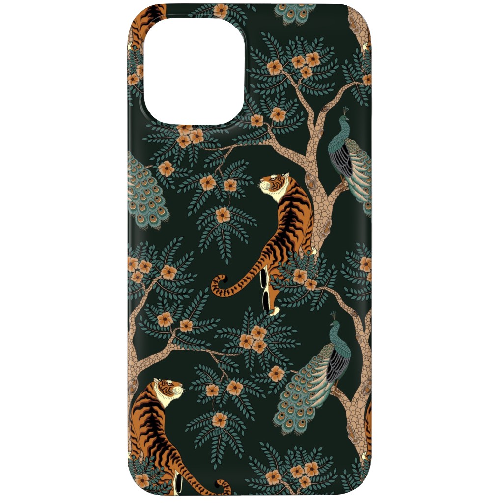 Tiger & Peacock on Black Phone Case, Slim Case, Matte, iPhone 11 Pro, Black