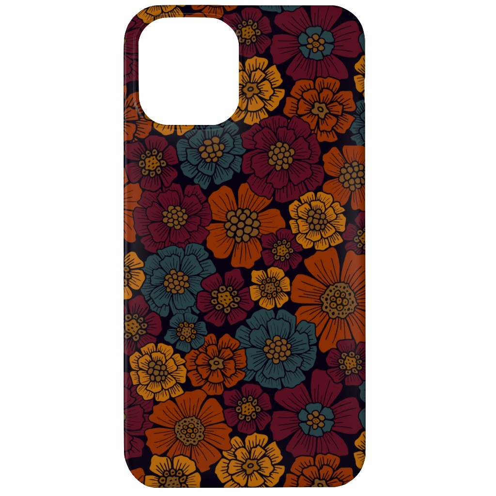 Burgundy, Rust, Mustard & Teal Floral Phone Case, Silicone Liner Case, Matte, iPhone 11, Red, Red
