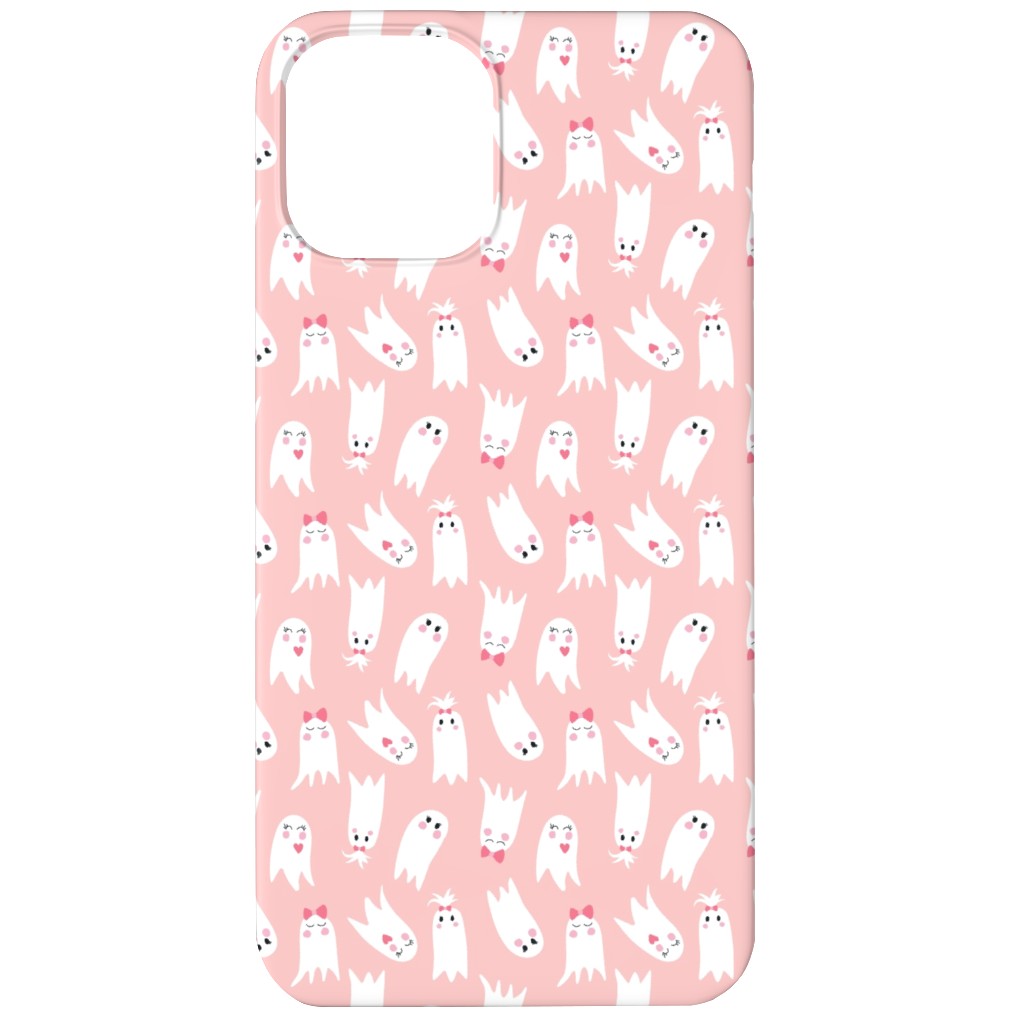 Sweet White Ghosts on Pink Phone Case, Silicone Liner Case, Matte, iPhone 11, Pink, Bright Pink