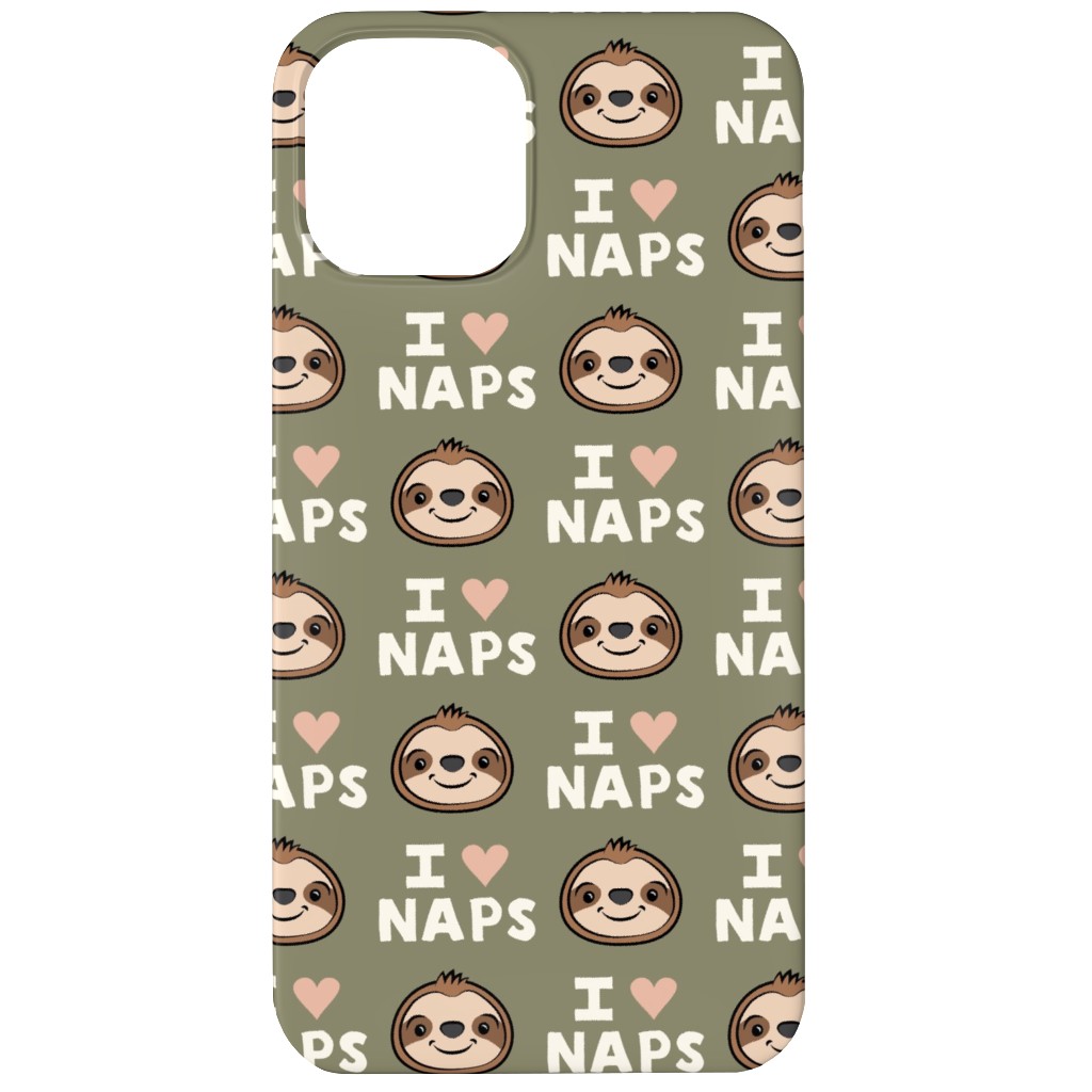 I Heart Naps - Cute Sloths - Olive Green Phone Case, Silicone Liner Case, Matte, iPhone 11, Green