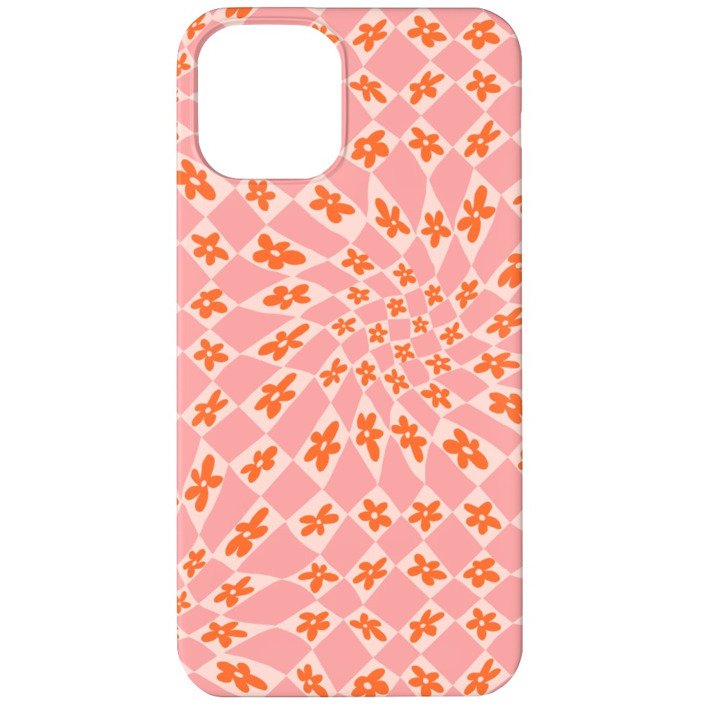 Trippy Checker - Floral - Pink and Orange Phone Case, Silicone Liner Case, Matte, iPhone 11, Pink, Bright Pink