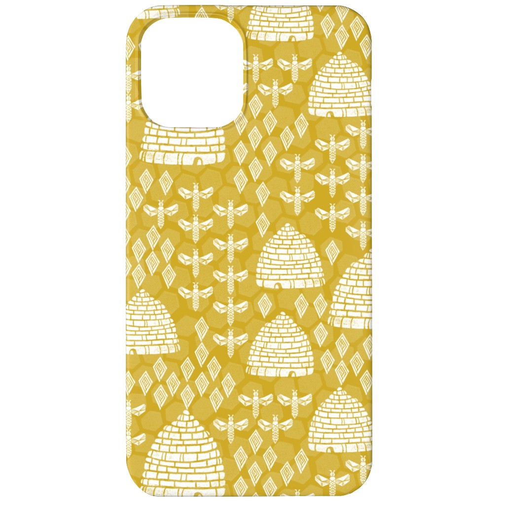 Bee Hives, Spring Florals Linocut Block Printed - Golden Yellow Phone Case, Silicone Liner Case, Matte, iPhone 11, Yellow, Classic Yellow