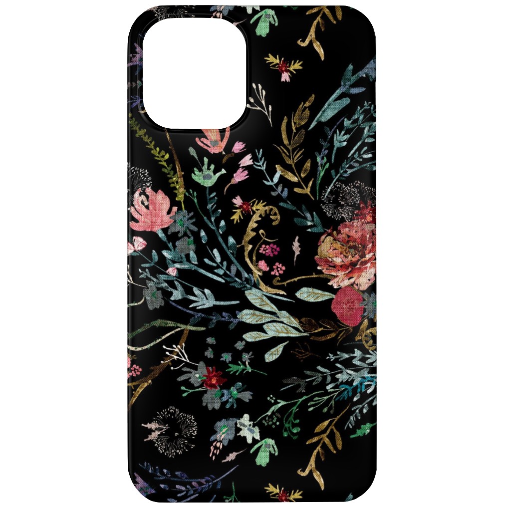 Fable Floral - Black Phone Case, Silicone Liner Case, Matte, iPhone 11, Black, Black