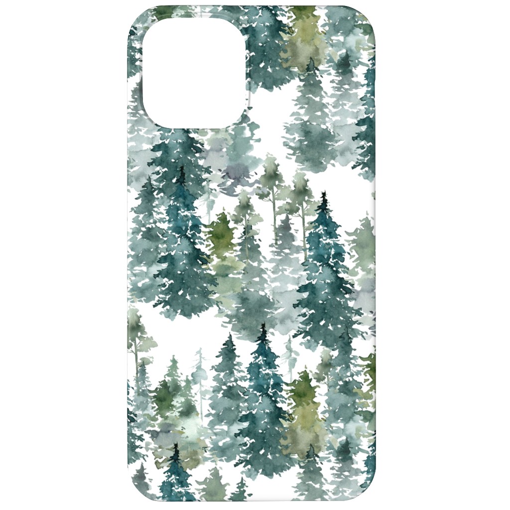 Woodland Trees Watercolor - White Phone Case, Silicone Liner Case, Matte, iPhone 11, Green