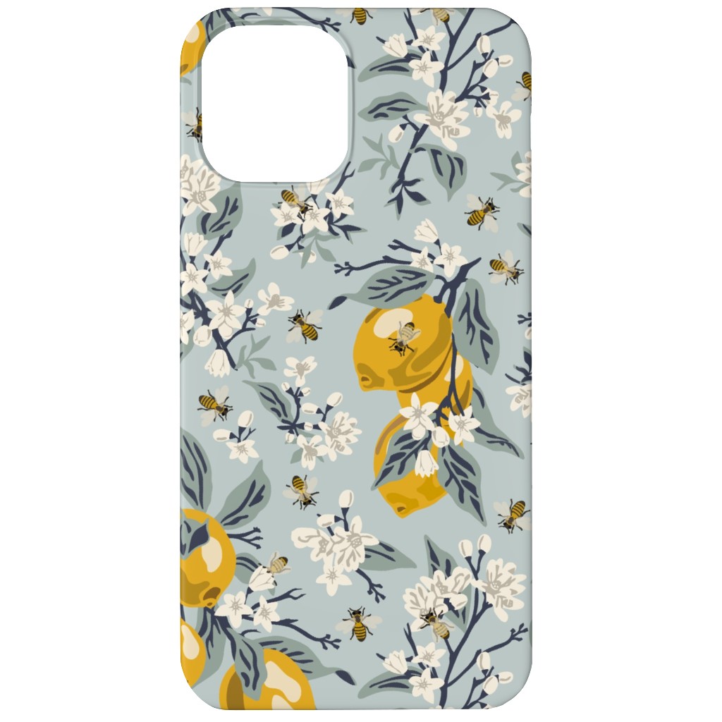 Bees, Blossoms & Lemons - Blue Phone Case, Silicone Liner Case, Matte, iPhone 11, Blue, True Blue