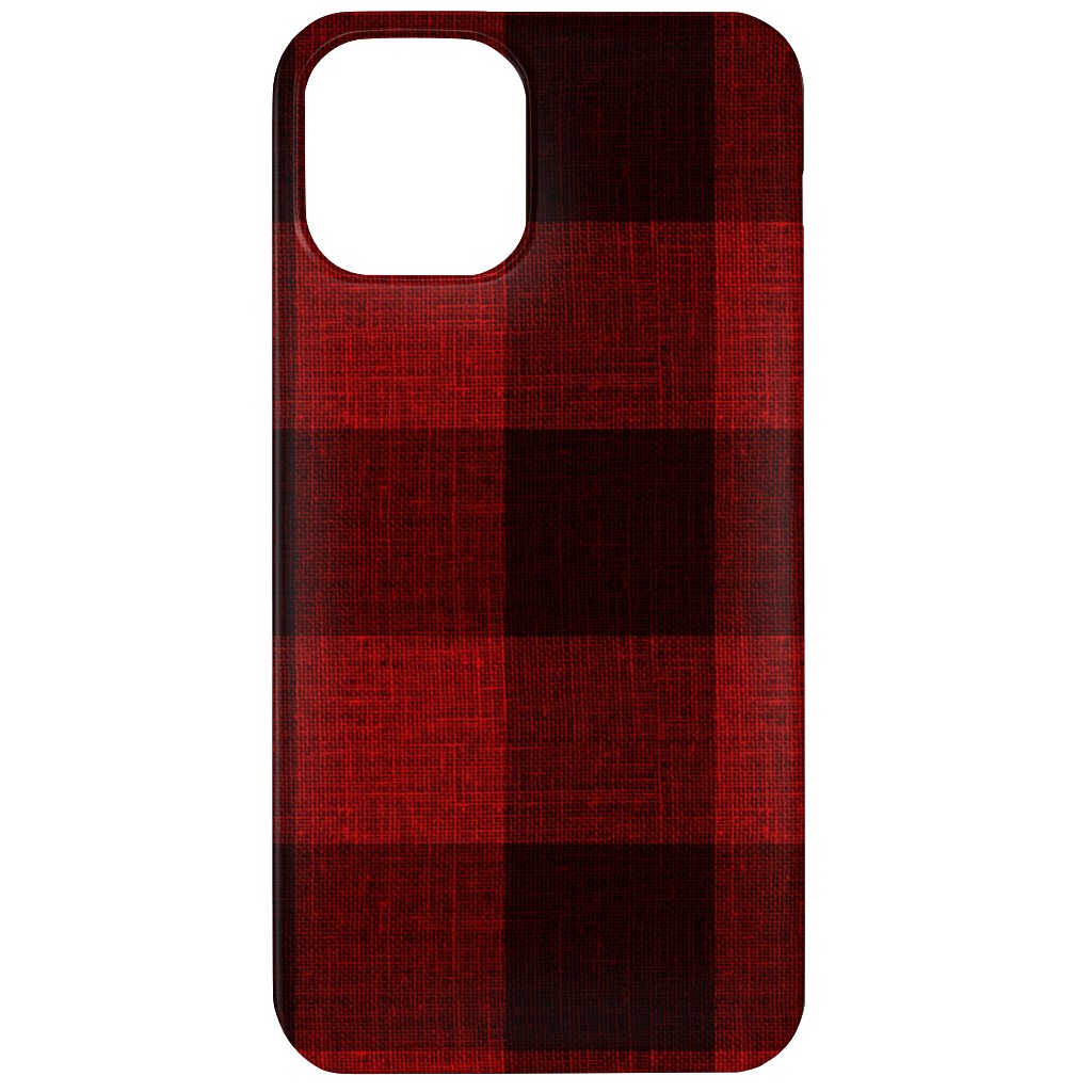 Linen Look Gingham Lumberjack - Red, Black Phone Case, Silicone Liner Case, Matte, iPhone 11, Red, Red