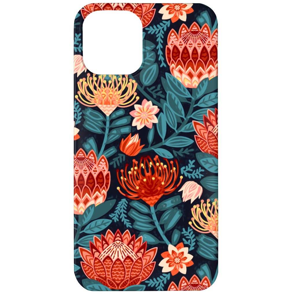 Protea Chintz - Navy Phone Case, Silicone Liner Case, Matte, iPhone 11, Multicolor