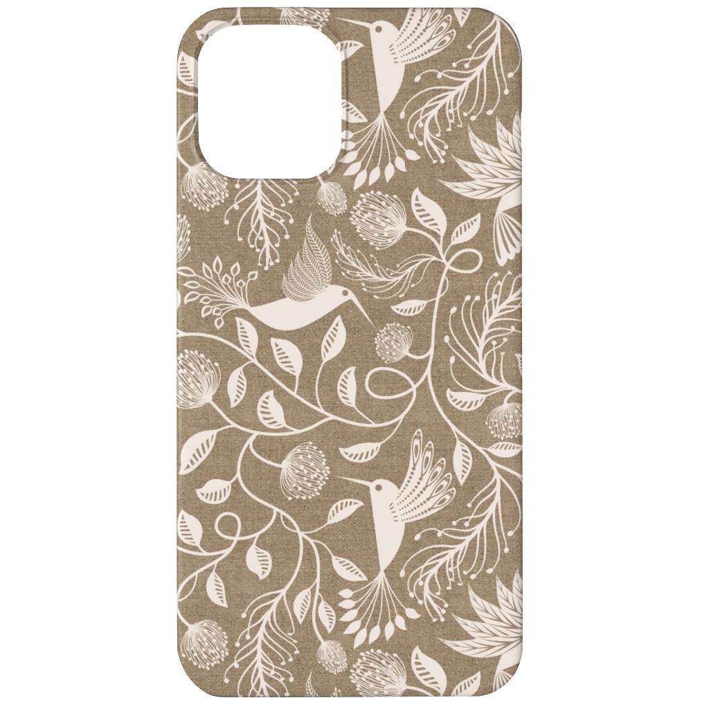 Papercutting Floral and Hummingbirds - Neutral Phone Case, Silicone Liner Case, Matte, iPhone 11, Beige, Pearl