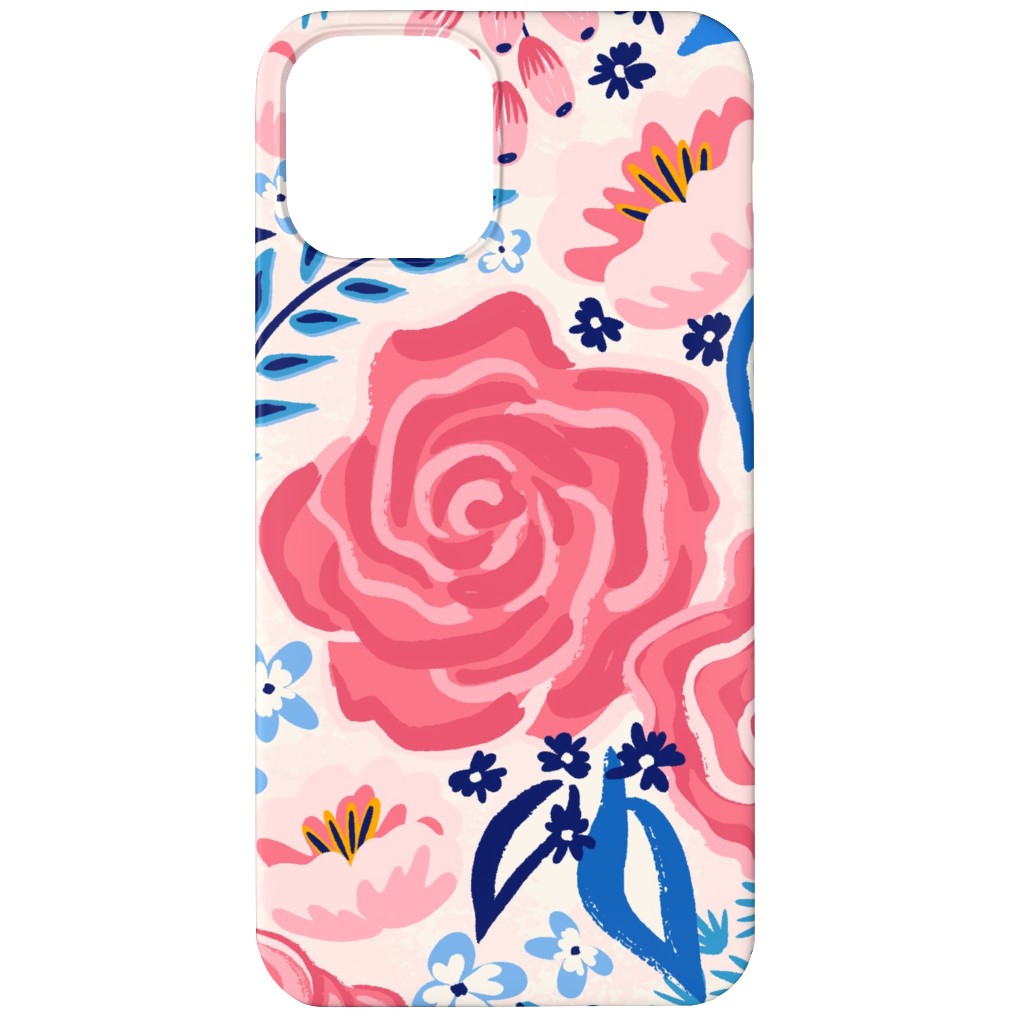 Chintz Roses - Coral and Blue Phone Case, Silicone Liner Case, Matte, iPhone 11, Pink