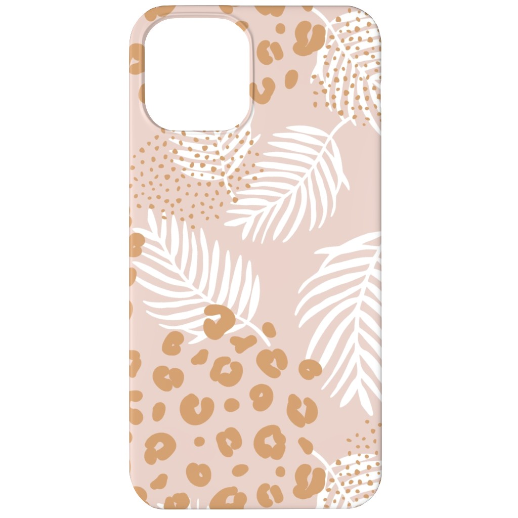Palm Leaves and Animal Panther Spots - Beige Phone Case, Slim Case, Matte, iPhone 11, Pink