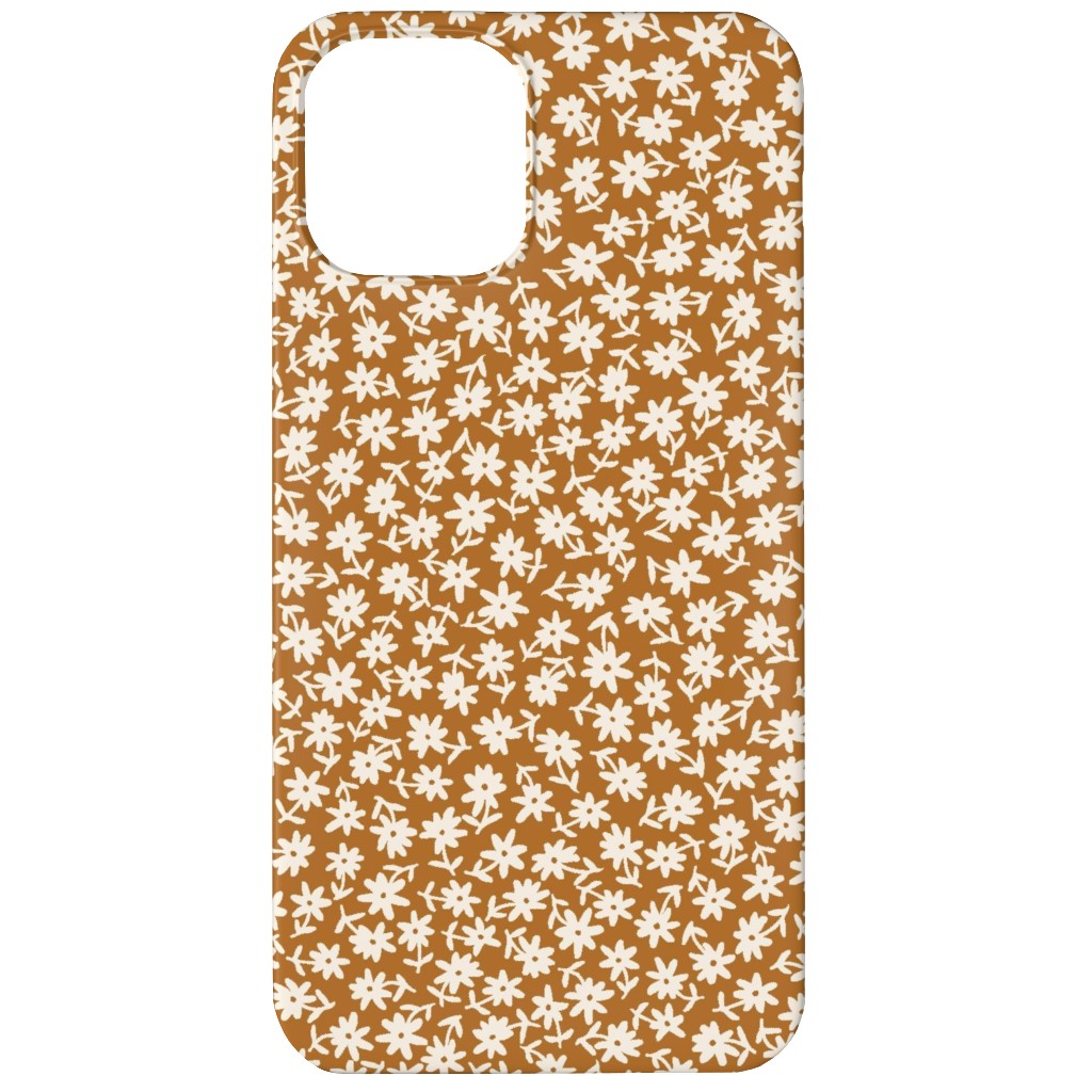 Ditsy Floral - Cream on Golden Mustard Brown Phone Case, Slim Case, Matte, iPhone 11, Brown