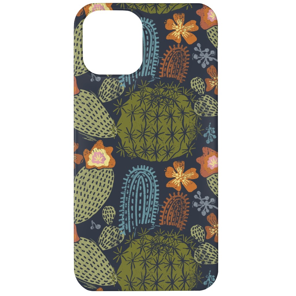Cactus Garden - Block Print Style - Dark Phone Case, Slim Case, Matte, iPhone 11, Green