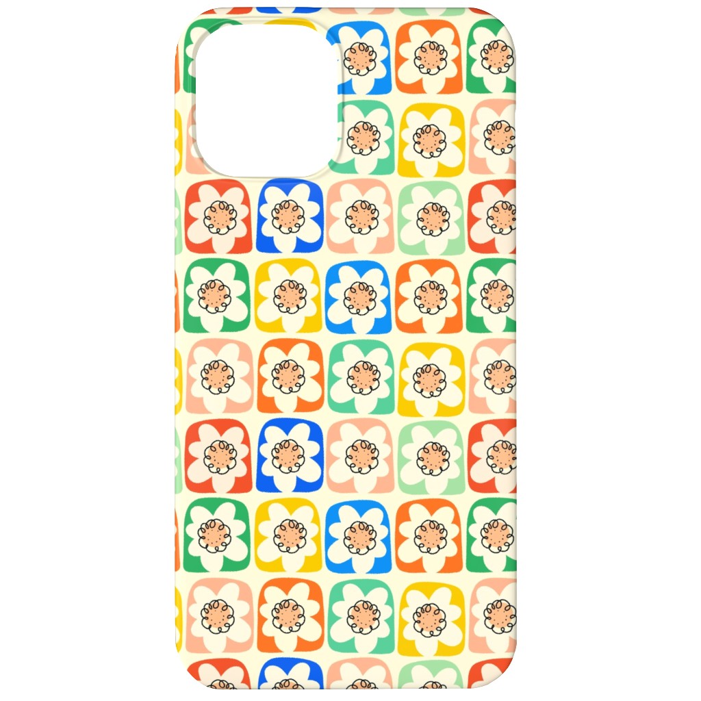 Abstract Retro Flower Doodle Squares - Multi Phone Case, Silicone Liner Case, Matte, iPhone 12 Mini, Multicolor
