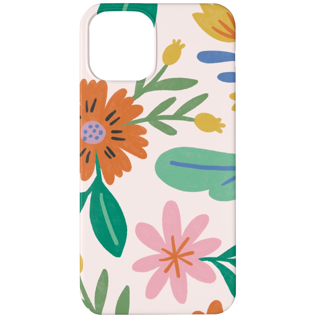 Happy Flowers - Multi on Pink Phone Case, Silicone Liner Case, Matte, iPhone 12 Mini, Multicolor