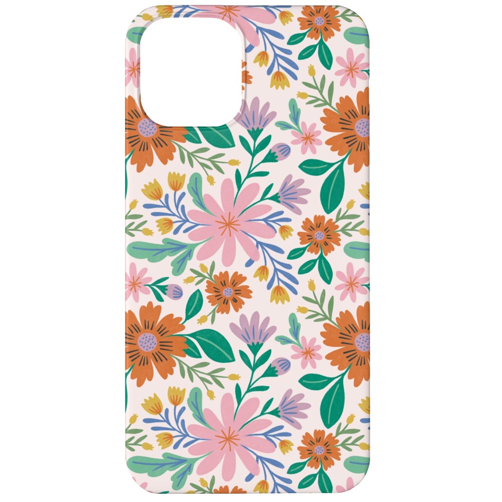 Happy Flowers - Pink Multi Phone Case, Silicone Liner Case, Matte, iPhone 12 Mini, Pink