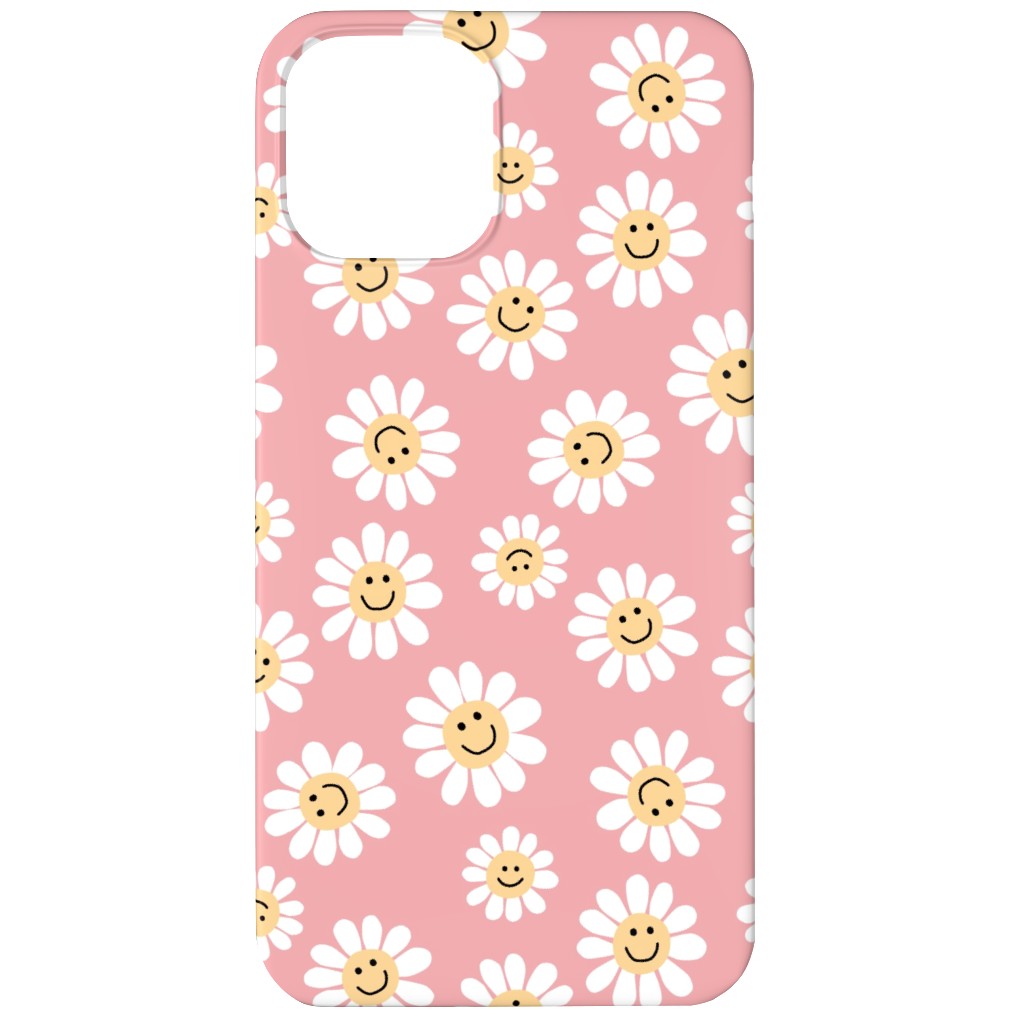 Smiley Daisy Flowers - Pink Phone Case, Silicone Liner Case, Matte, iPhone 12 Mini, Pink, Bright Pink