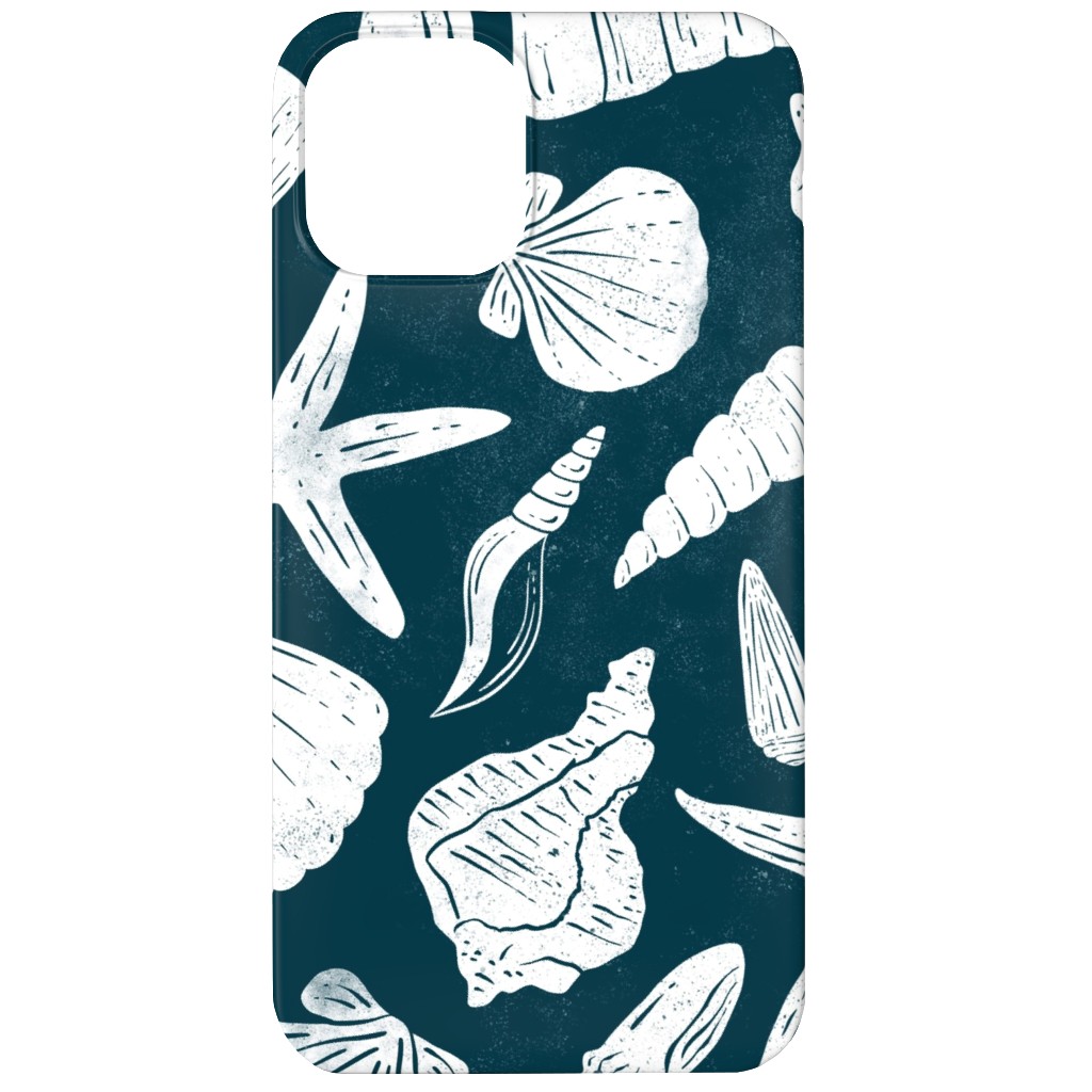 Textured Ocean Seashells - Dark Blue Phone Case, Silicone Liner Case, Matte, iPhone 12 Mini, Blue, True Blue