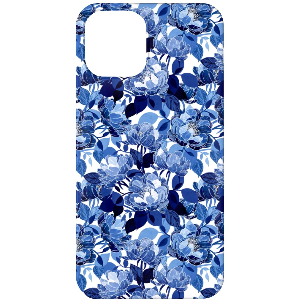 Chintz Peonies - Blue Phone Case, Silicone Liner Case, Matte, iPhone 12 Mini, Blue