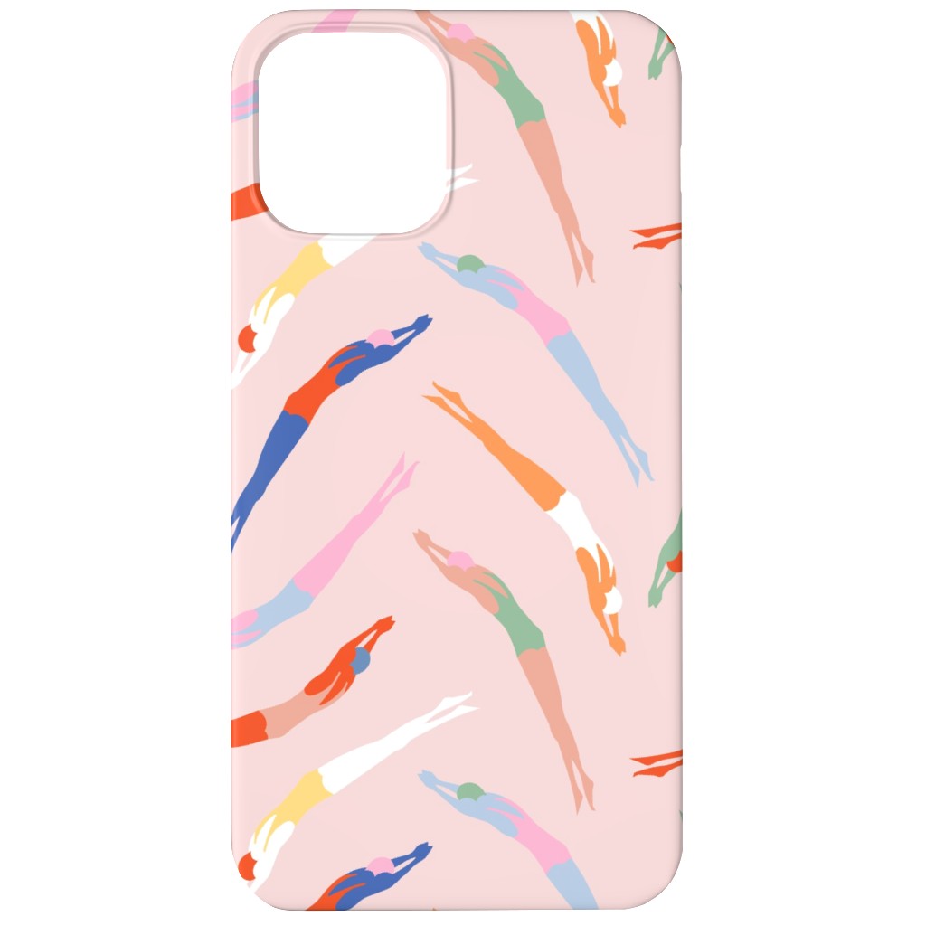 Art Deco Divers - Pink Phone Case, Silicone Liner Case, Matte, iPhone 12 Mini, Pink, Bright Pink