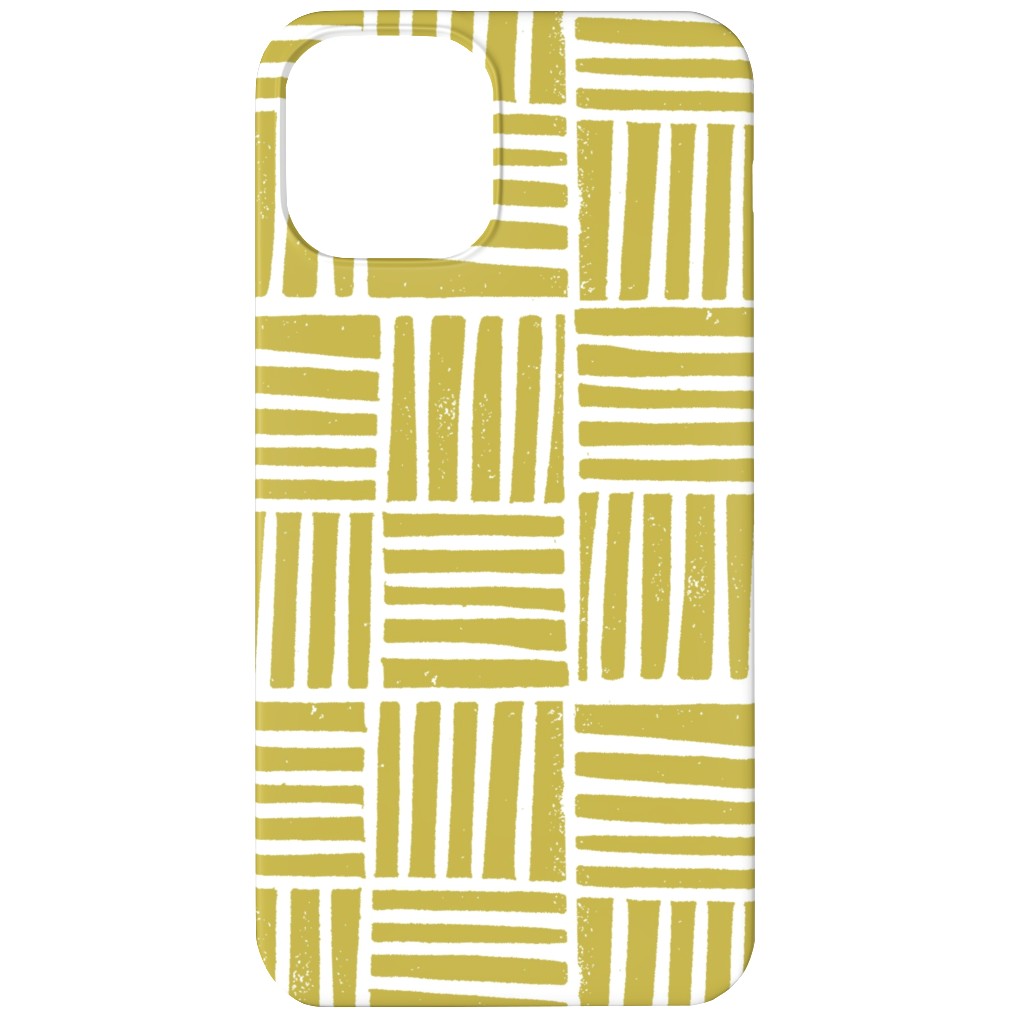 Thatch Stripe Grid - Yellow Phone Case, Silicone Liner Case, Matte, iPhone 12 Mini, Yellow