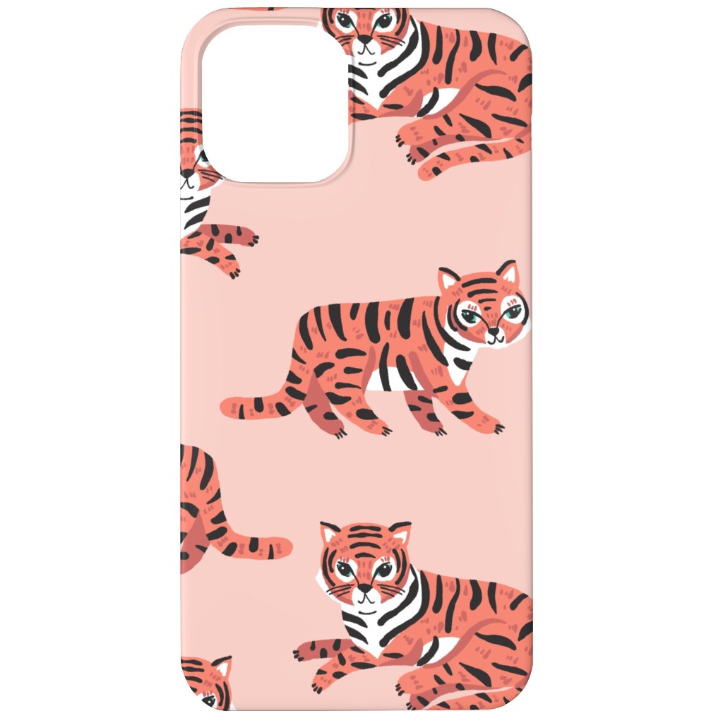 Jungle Tigers - Blush and Coral Phone Case, Silicone Liner Case, Matte, iPhone 12 Mini, Pink