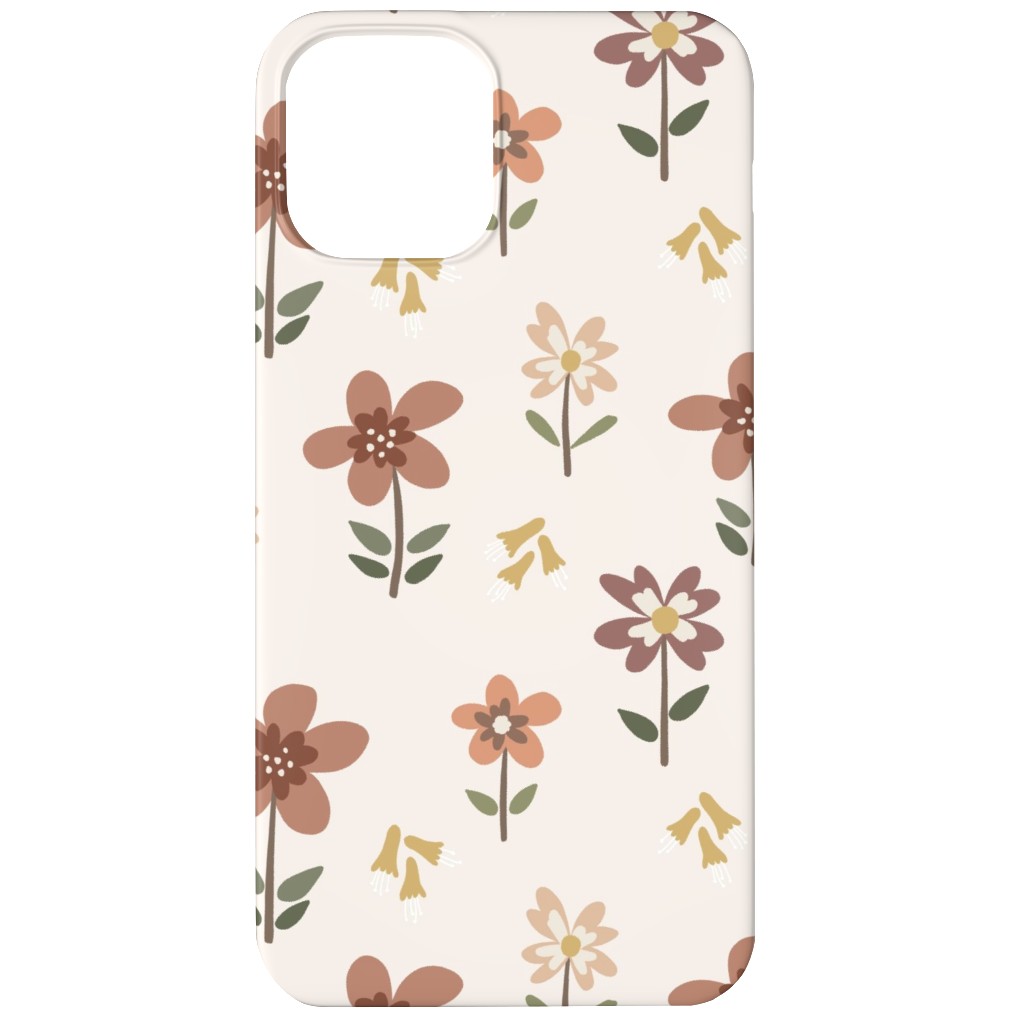 Cute Daisies & Foxgloves Floral - Earth Tones Phone Case, Silicone Liner Case, Matte, iPhone 12 Mini, Pink