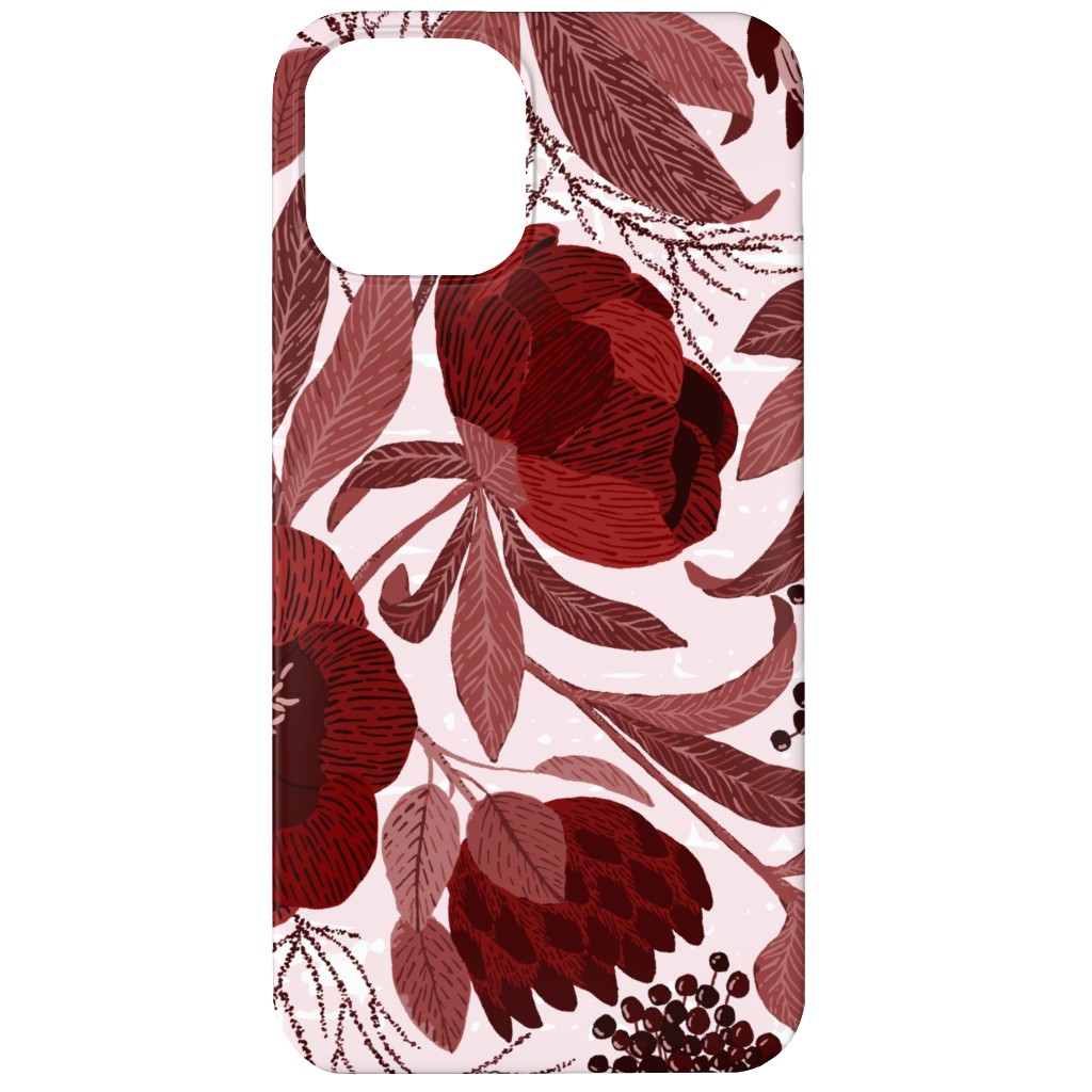 Peony and King Protea - Burgundy Phone Case, Silicone Liner Case, Matte, iPhone 12 Mini, Red, Red