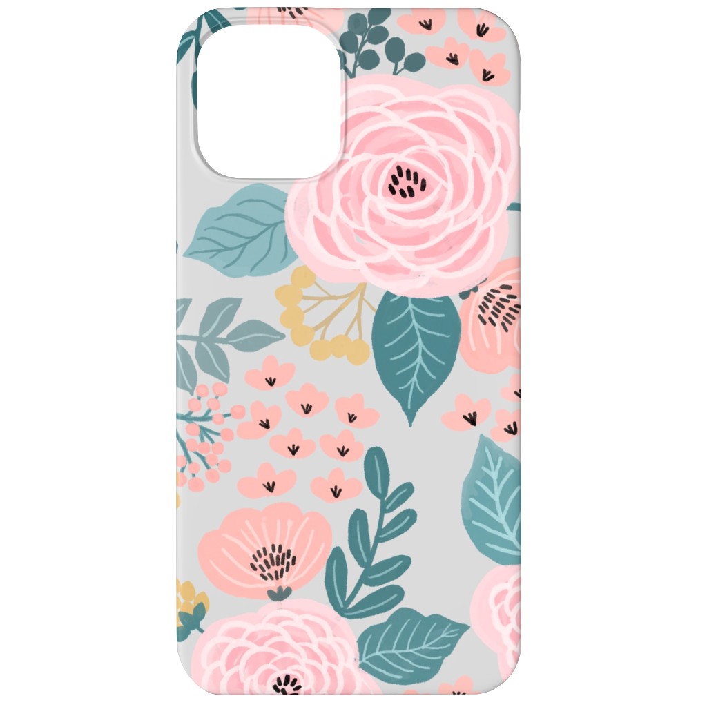 June Botanicals - Gray Phone Case, Slim Case, Matte, iPhone 12 Mini, Pink, Bright Pink