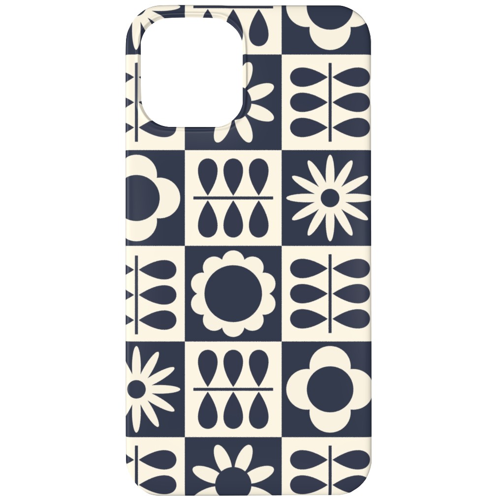Scandinavian Checker Blooms - Off White and Navy Phone Case, Slim Case, Matte, iPhone 12 Mini, Black, Black