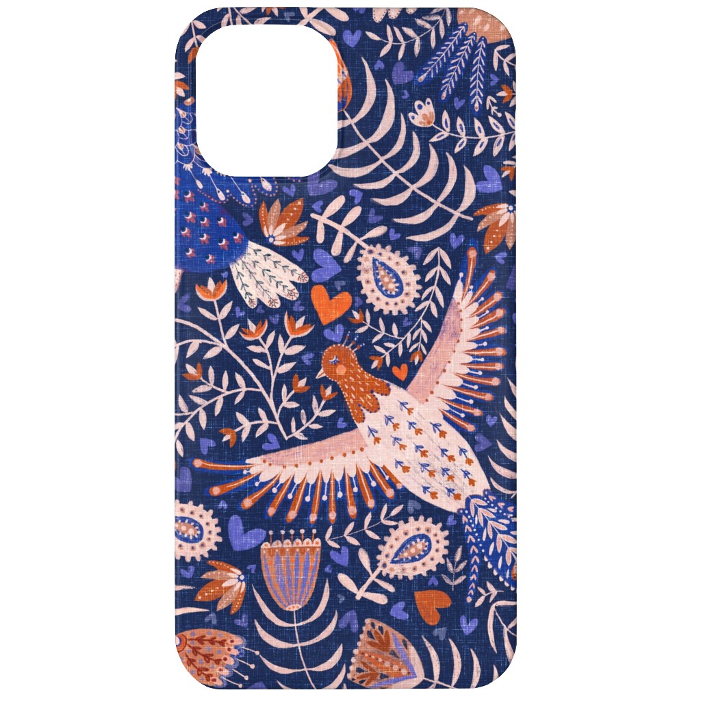 Swedish Folk Art Birds - Blue Phone Case, Slim Case, Matte, iPhone 12 Mini, Blue, True Blue