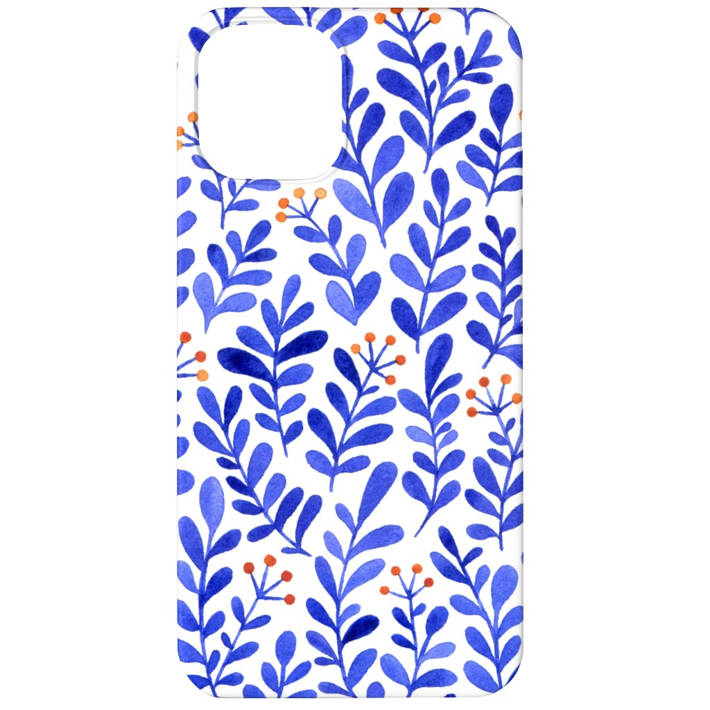 Leaves - Blue Phone Case, Slim Case, Matte, iPhone 12 Mini, Blue
