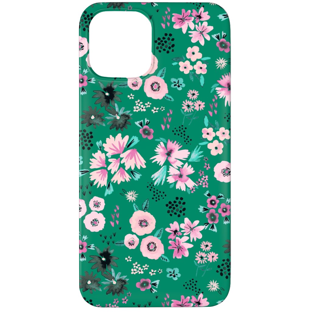 Artful Little Flowers - Green Phone Case, Silicone Liner Case, Matte, iPhone 12 Pro Max, Green