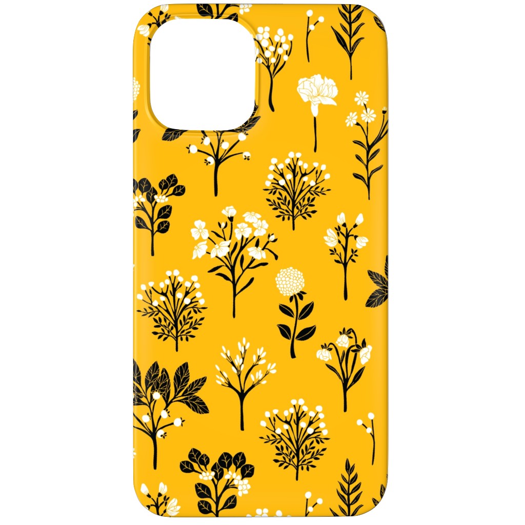 Florals - Yellow and Black Phone Case, Silicone Liner Case, Matte, iPhone 12 Pro Max, Yellow