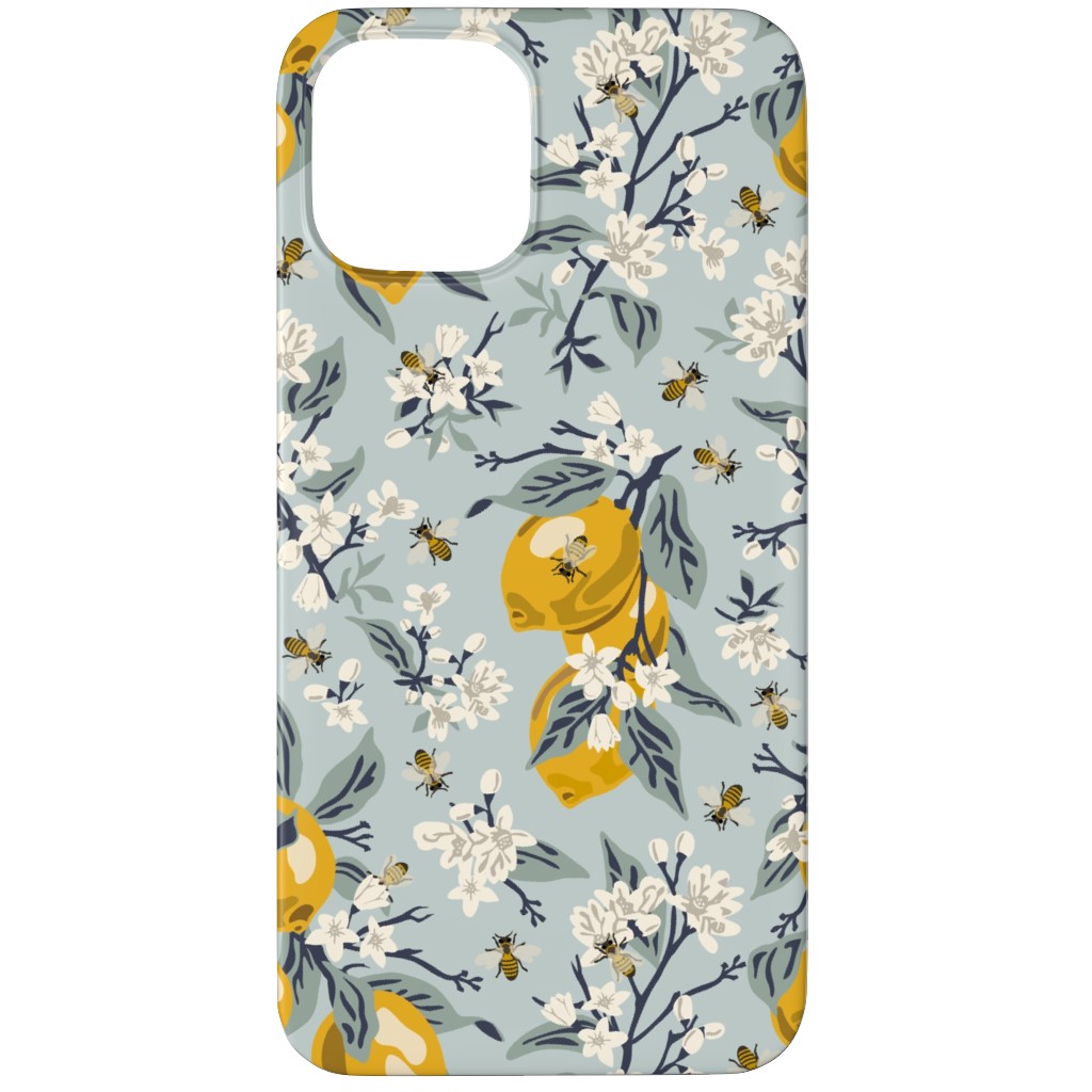 Bees, Blossoms & Lemons - Blue Phone Case, Silicone Liner Case, Matte, iPhone 12 Pro Max, Blue