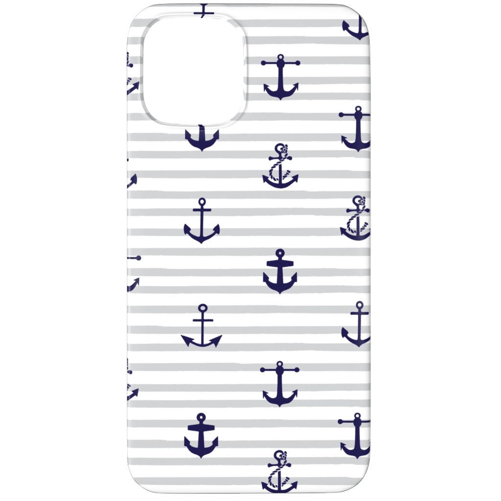 Anchors Away - Black on Gray Stripes Phone Case, Slim Case, Matte, iPhone 12 Pro Max, Gray, Gray