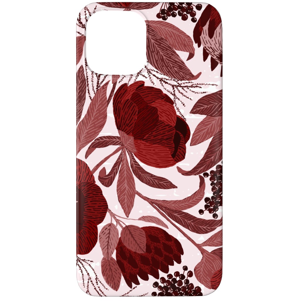 Peony and King Protea - Burgundy Phone Case, Slim Case, Matte, iPhone 12 Pro Max, Red, Red