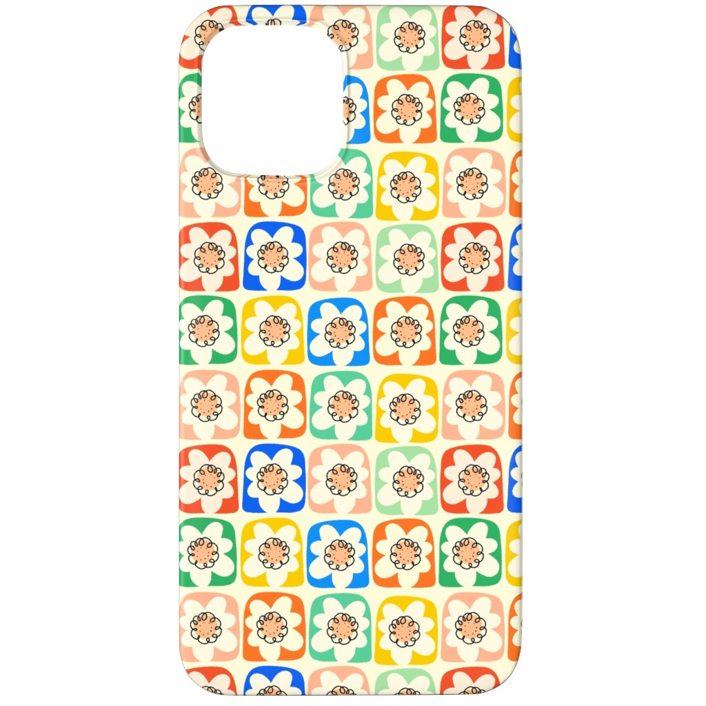 Abstract Retro Flower Doodle Squares - Multi Phone Case, Silicone Liner Case, Matte, iPhone 12 Pro, Multicolor