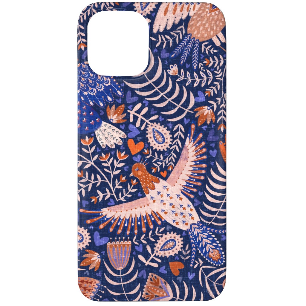 Swedish Folk Art Birds - Blue Phone Case, Silicone Liner Case, Matte, iPhone 12 Pro, Blue, True Blue