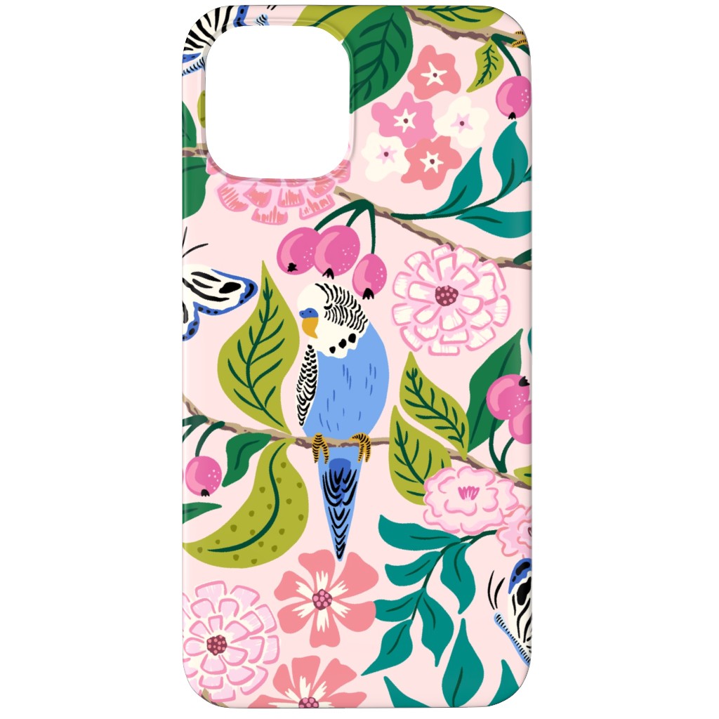 Budgies and Butterflies - Pink and Green Phone Case, Slim Case, Matte, iPhone 12 Pro, Pink