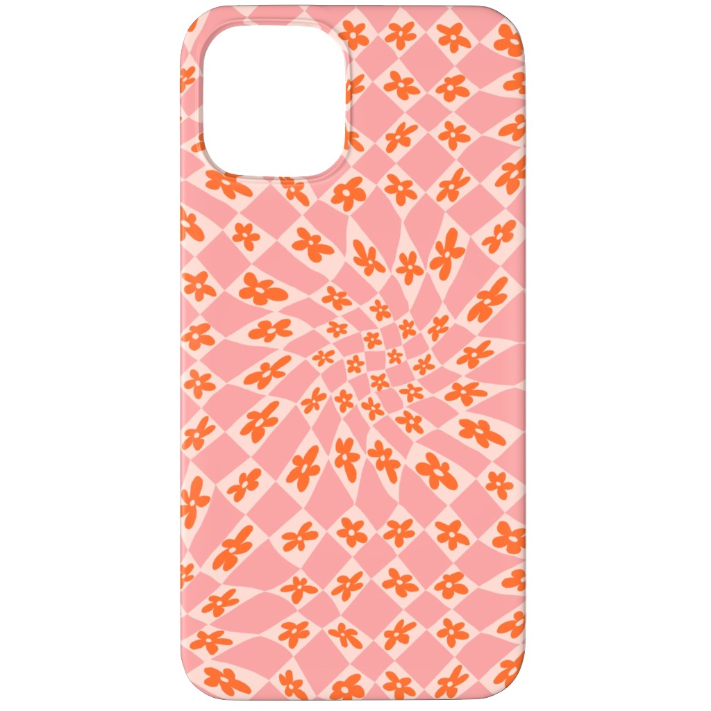 Trippy Checker - Floral - Pink and Orange Phone Case, Slim Case, Matte, iPhone 12 Pro, Pink