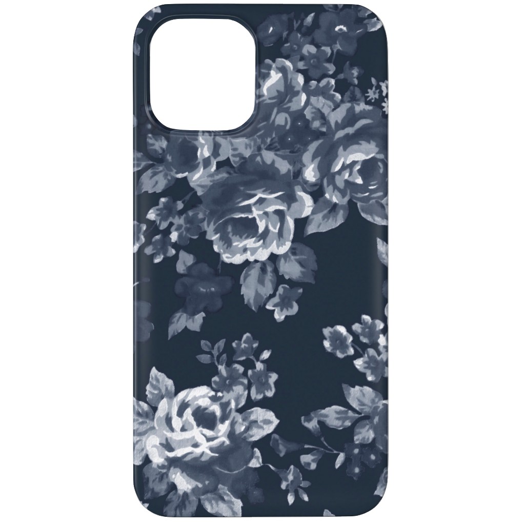 Navy Floral Phone Case, Slim Case, Matte, iPhone 12 Pro, Blue, True Blue