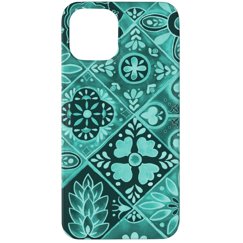 Watercolor Talavera Tiles Phone Case, Slim Case, Matte, iPhone 12 Pro, Green, Classic Green