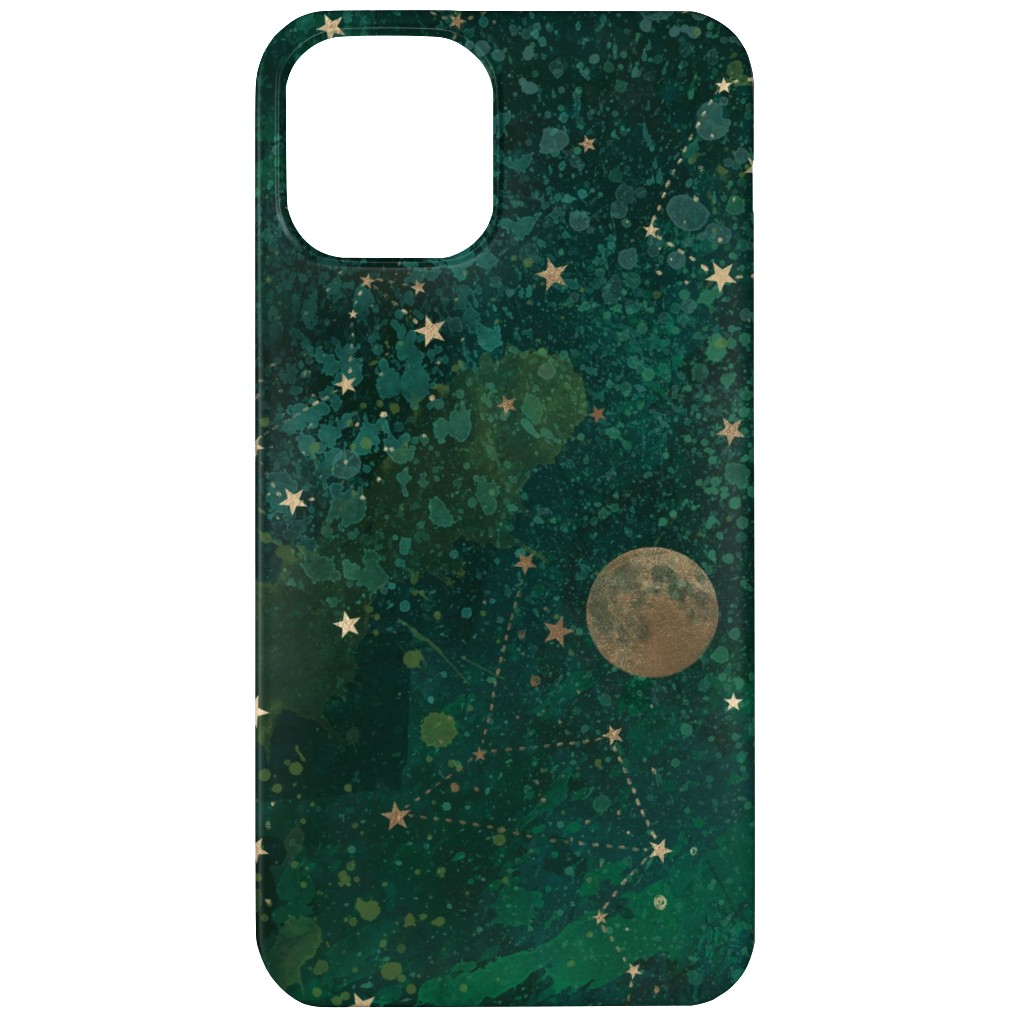 Moon and Stars - Green Phone Case, Silicone Liner Case, Matte, iPhone 12, Green, Classic Green