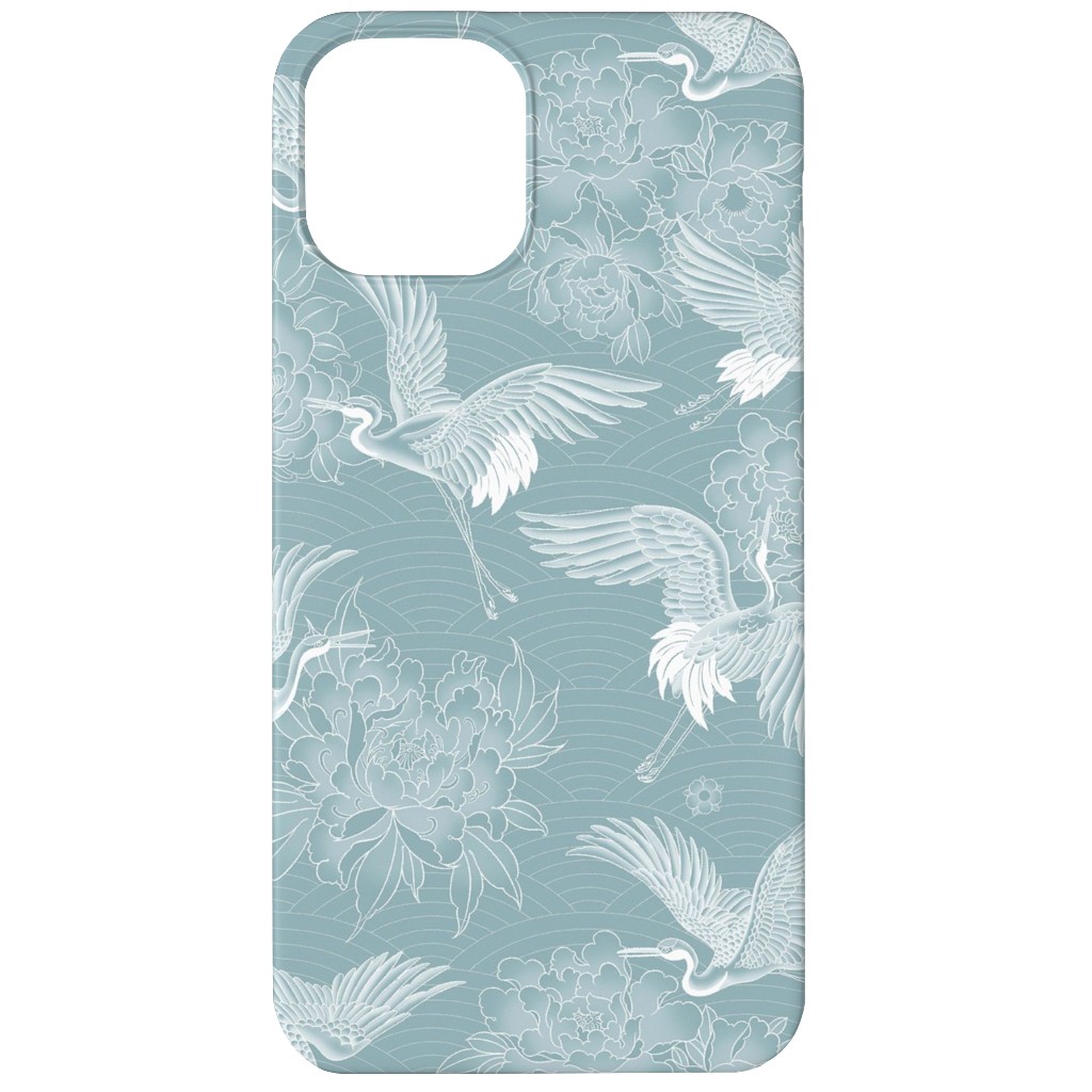 Majestic Cranes - White on Blue Phone Case, Silicone Liner Case, Matte, iPhone 12, Blue, True Blue