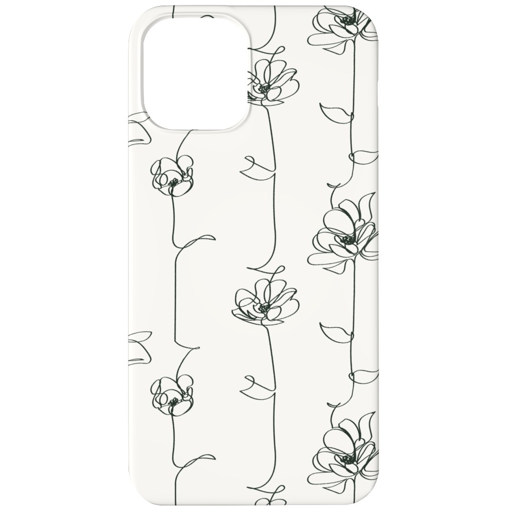 One Line Floral - Light Phone Case, Silicone Liner Case, Matte, iPhone 12, White, White