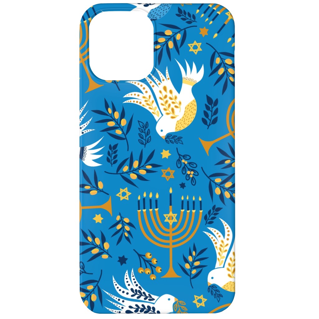Hanukkah Birds Menorahs - Light Blue Phone Case, Silicone Liner Case, Matte, iPhone 12, Blue, True Blue